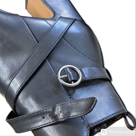 Kenzie Black Vegan Leather Zip Up 3.5"  Block Heel Square Toe Booties size 8 - Picture 6 of 14